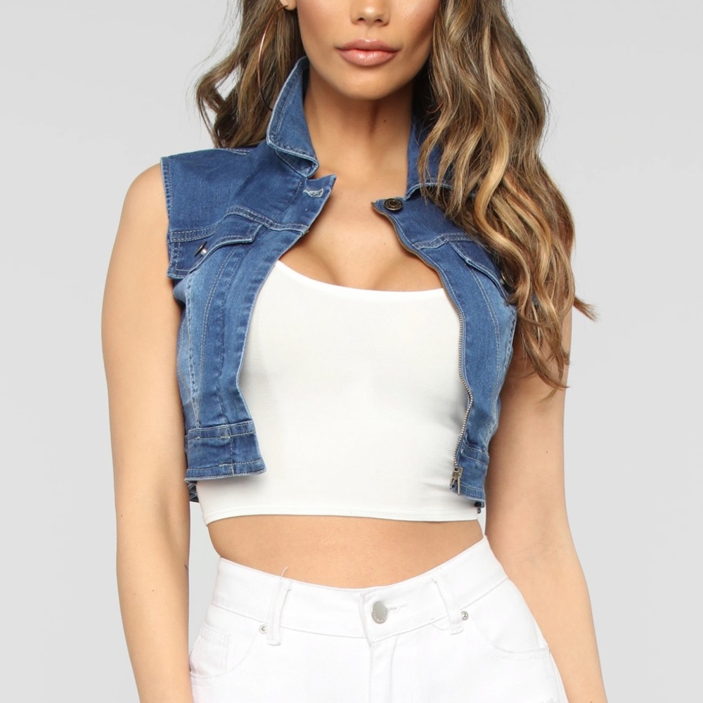 Fashion Nova Cropped Denim Shirt Vest Top - S